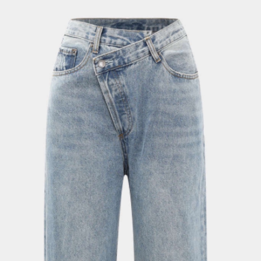 Micas Asymmetrical Button Light Wash Jeans